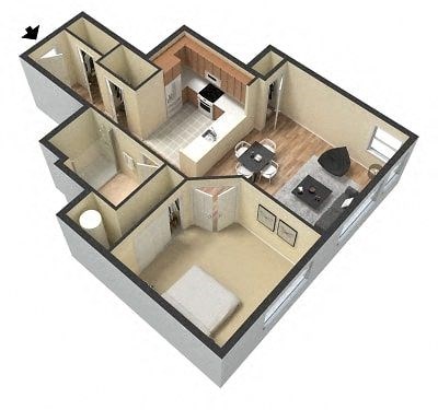 Floor plan for 1 bed, 1 bath, 720 sqft